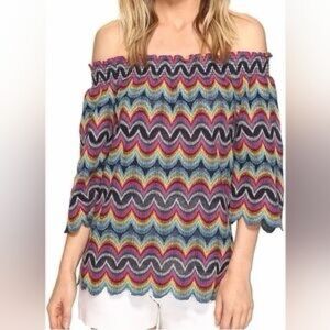 Trina Turk Abella 2 Riviera Raschel Knit Off The Shoulder Top